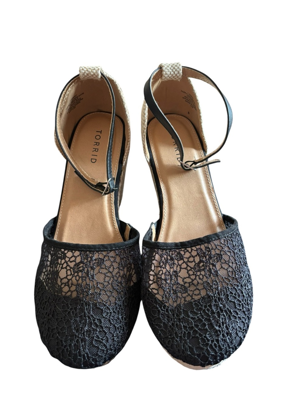 Torrid Crochet Wedge Platform Espadrille Black Lace Sandal Strap Size 11